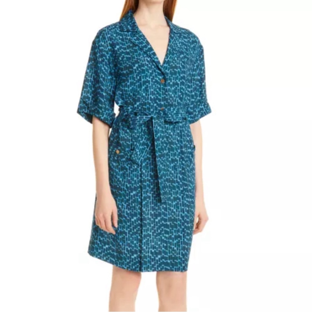 Dyvna Safari Belted Shirtdress - Size Large - Green & Blue Print